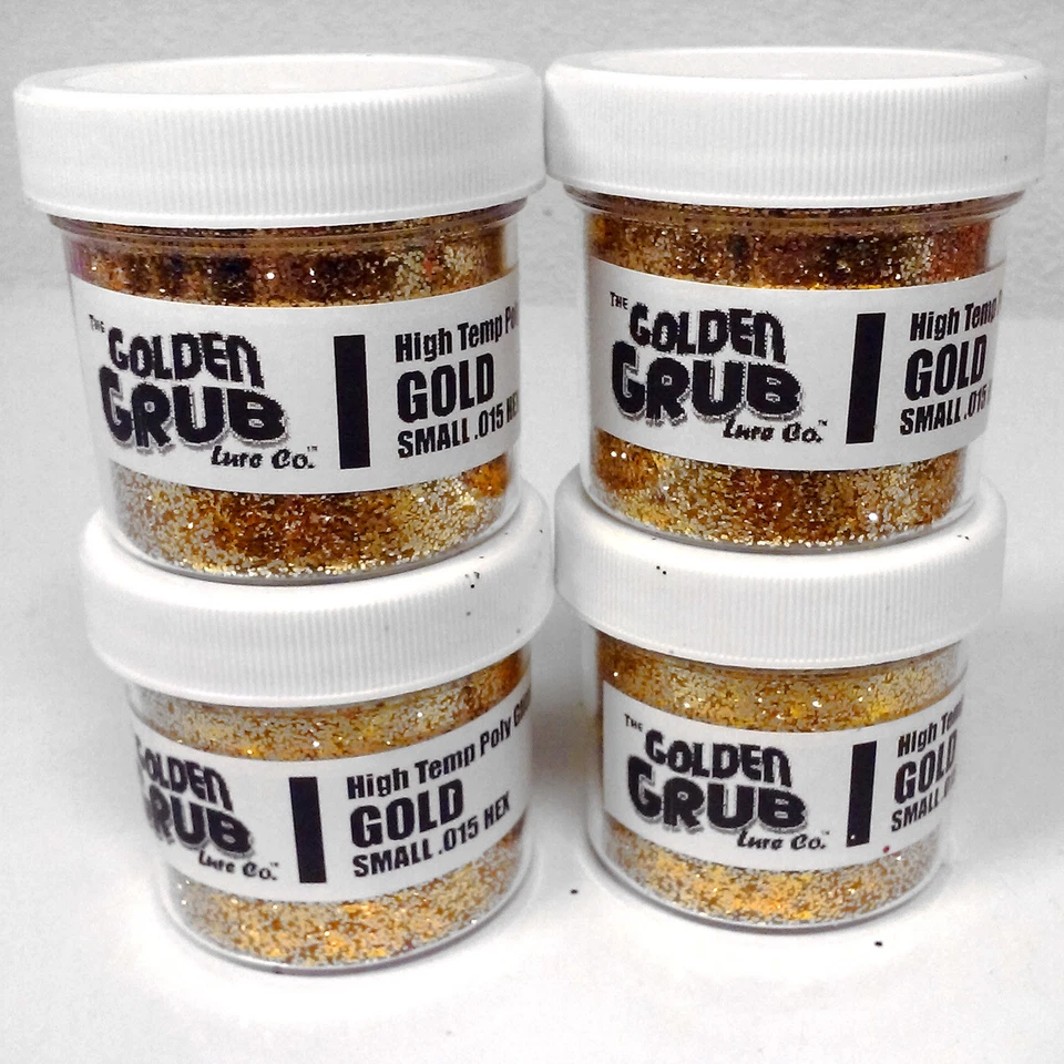 THE GOLDEN GRUB LURE CO NEW 2 OZ. Jar GOLD High Temp Glitter .015 Hex for Fishing Lure Making plastisol