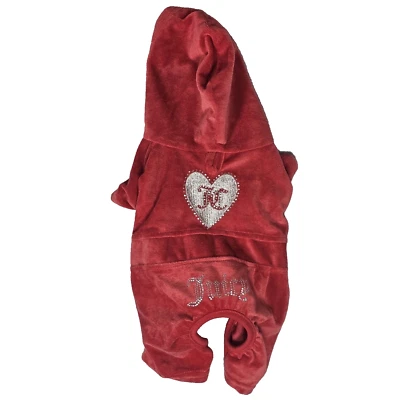 Juicy Couture Red Velour XS / S Dog Tracksuit Rhinestone Logo w/ Hood New  - Image 1 of 4