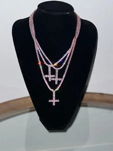 Upside Down Cross Necklace – Opium Hip Hop Chain, Inverted Cross, Rose Gold - Picture 1 of 5