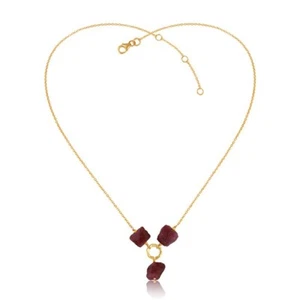 Gemstone Chain Necklace Gold Plated Rough Multi Ruby Stone Pendent Gift For Her - Picture 1 of 3
