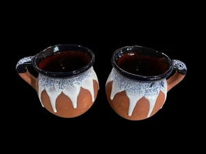 2 Red Clay Terracotta Drip Glaze Coffee Mugs Hand Thrown Mexican Pottery 16oz - Picture 1 of 7
