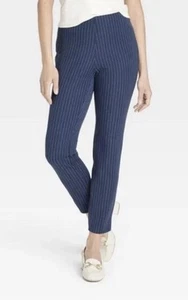 Women's A New Day Size 8 Navy Pinstripe High Rise Skinny Ankle Pants Side Zipper - Picture 1 of 6