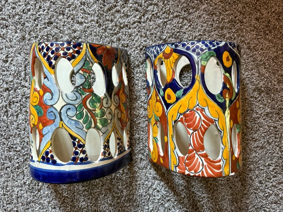 2 Mexican Handmade Pottery Talavera Wall Lighting Sconce Roughly 10” - Image 1 of 4