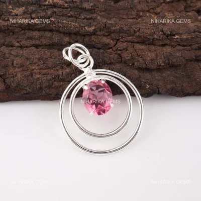 Ovale Cuore Chakra Rosa Tormalina Pietra Argento Sterling Sorella Ciondolo Gioie - Immagine 1 di 4