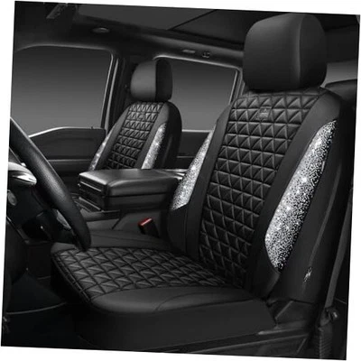  Fundas de asiento de auto de cuero Bling Diamond para 2 dos asientos delanteros plata diamante Foto 1 de 4