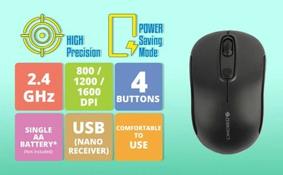 Zebronics Dash Wireless Optical Mouse  High Precision 1600 DPI Buttom -Free Ship - Image 1 of 4