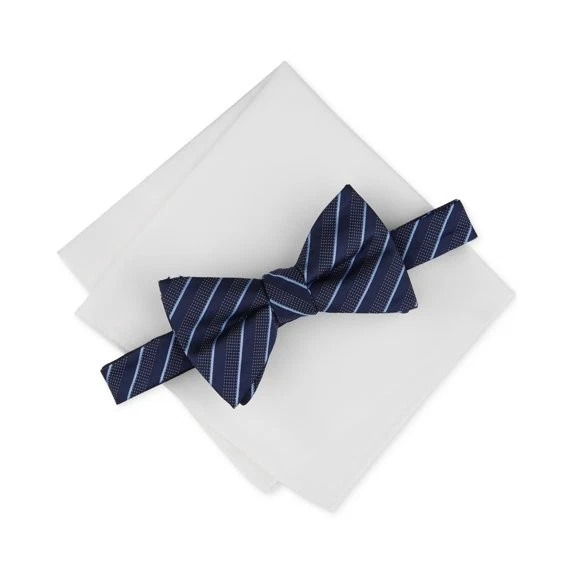 Juego de pajarita y cuadrado de bolsillo Alfani a rayas de vinton para hombre - azul marino Foto 1 de 1