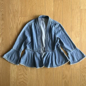 Tommy Bahama Light Blue Flared Sleeve Open Denim Jacket Small Beautiful - Picture 1 of 6