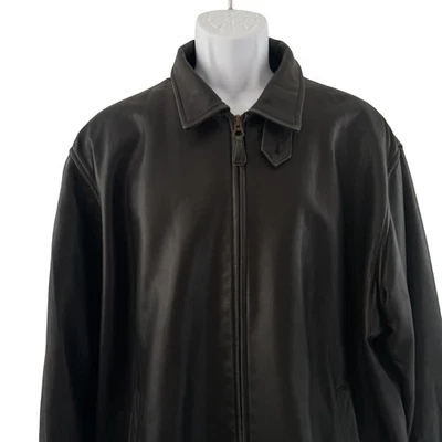 Chaqueta de cuero vintage Polo Ralph Lauren para hombre grande negra Moto Stand Bomber Y2K Foto 1 de 4