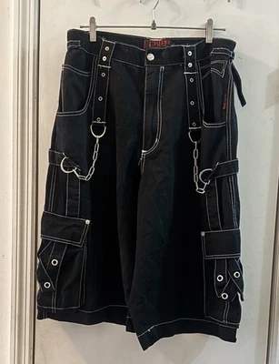 Pantalones Cortos Tripp NYC Vintage Goth Rave Carga Negros Grandes L Y2K Foto 1 de 4