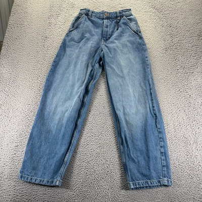 Pantalones de mezclilla Bershka para mujer 27x30 azul algodón pierna recta holgados desteñidos ropa de trabajo Foto 1 de 4