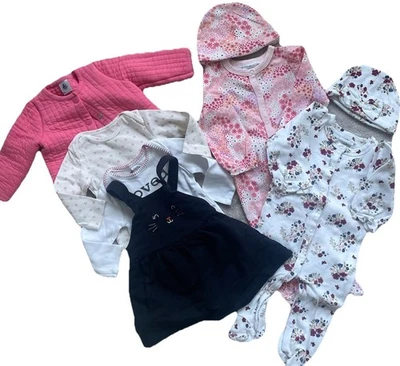 8 Piece Lot 6-9M Girl Carter’s Bunny Dress One Piece Tops Sleep Pajamas Footies - Image 1 of 4