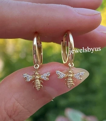 Pendiente para mujer Honey Bee colgante certificado diamante cultivado en laboratorio en real 925 SS Foto 1 de 4