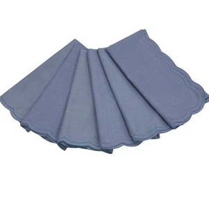 Juego De Colección 6 Servilletas de Cena de Lino Azul Bordes Festoneados Periwinkle Almidonadas - Imagen 1 de 9