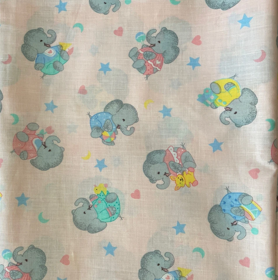 VTG Cranston Print Works Nursery Rhymes Baby Elephants Fabric Pink NEW BTY - Image 1 of 4
