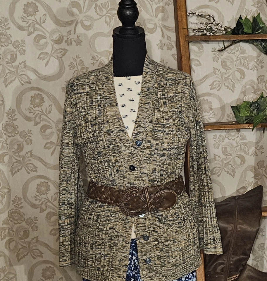 Vintage 70s Long Knit Cardigan Bell Sleeves Cottagecore Grunge Fairy Grannycore - Image 1 of 4