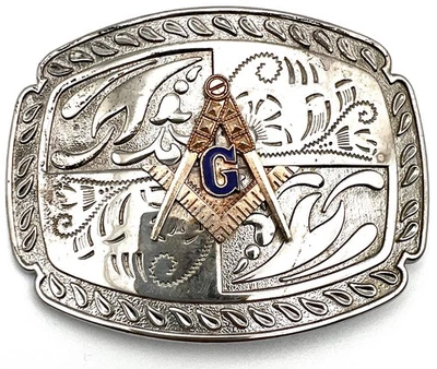 ⭐ Hebilla de cinturón de albañil masónico vintage de metal vaquero masón 4"x3" ⭐ Foto 1 de 2