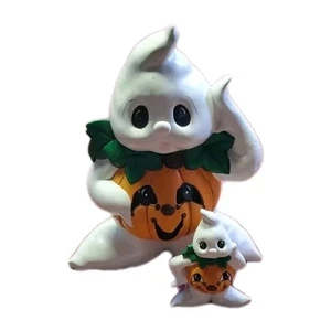Halloween Ghost Figures Pumpkin Matching Large and Small Ceramic Hand Painted - Picture 1 of 16