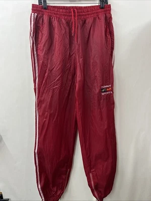 Vintage Tommy Sport Track Pants Mens Large Nylon Drawstring Zip Ankle Red - Image 1 of 4