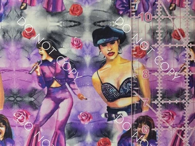 Custom 100% Cotton Woven Fabric Selena Singer Artist by the 1/4 Yard 9x56 Gray - Image 1 of 2