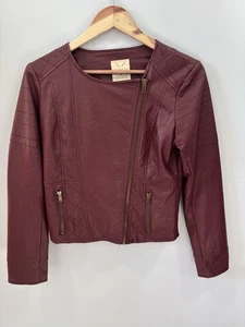 Pins & Needles Burgundy Faux Leather Moto Jacket M Asymmetrical Zip Punk Edgy - Picture 1 of 9