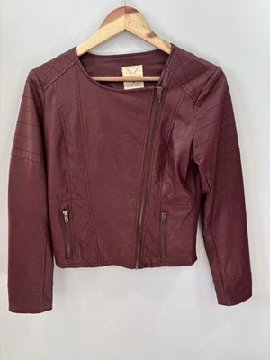 Pins & Needles Burgundy Faux Leather Moto Jacket M Asymmetrical Zip Punk Edgy - Image 1 of 4