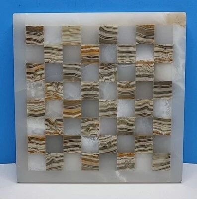 Vintage Solid Marble Chess Board Tan/Green/White  11" X 11" - Image 1 of 4