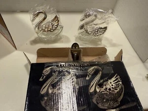 The Swans Crystal & Silver Plated Open Salt & Pepper W/SPOONS By Godinger 1984 - Picture 1 of 5