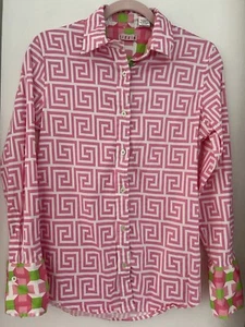 Tizzie Small Pink & White Blouse Lon Sleeve EUC - Picture 1 of 2