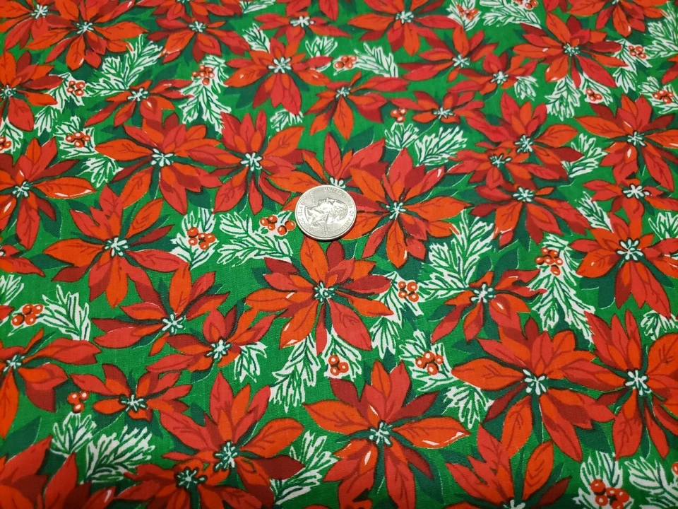 Tela de algodón verde pascua vintage de Navidad 40" X 44" Foto 1 de 1