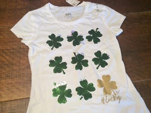 Shirt NWT Girls 12 Justice Flip Sequins Shamrocks - Picture 1 of 7