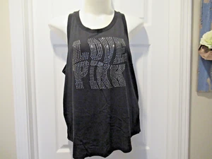 Victoria's Secret PINK Racerback Tank Top BLACK LOGO XL Open Back NWT RHINESTONE - Picture 1 of 4