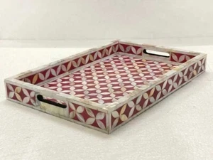 Red Bone Inlay Premium Serving Tray MOP Stone Handcraft Kitchen Accessories Deco - Picture 1 of 6