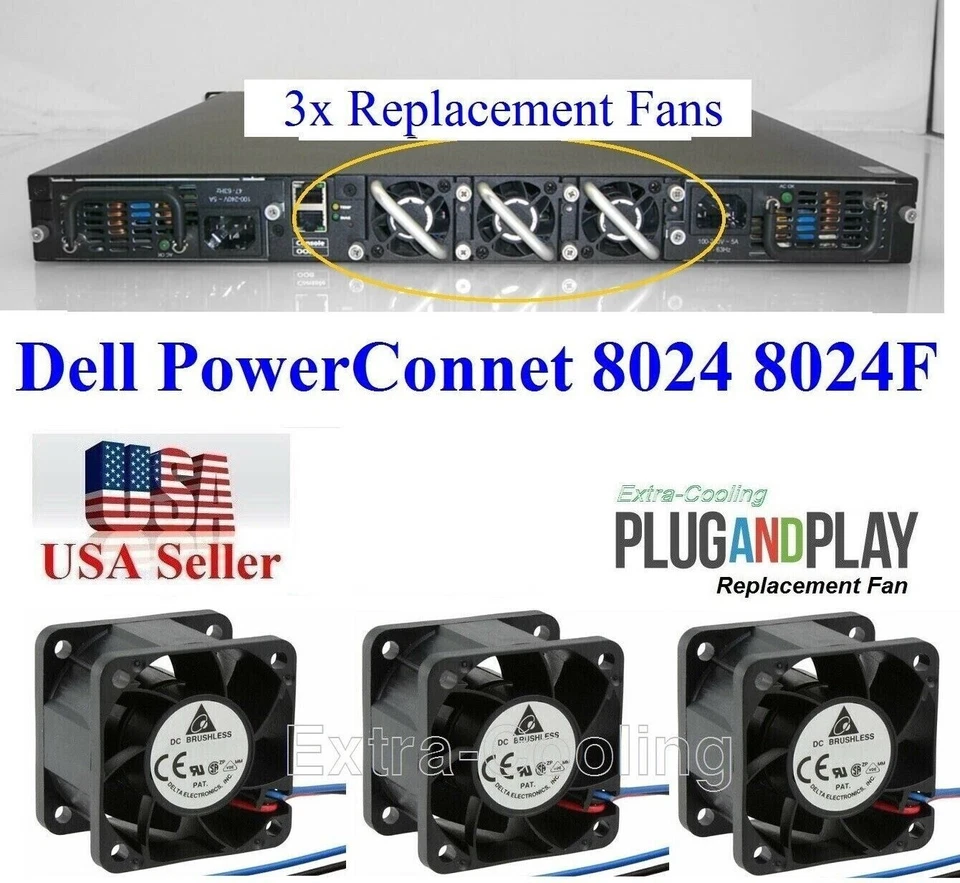 3x Original Fans Replacement Dell PowerConnect 8024 8024F - Image 1 of 1