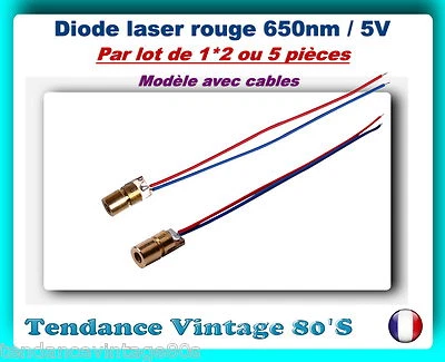        *** LOT DE 1*2 OU 5 DIODE LASER ROUGE 5MW/650NM AVEC CABLES / ARDUINO *** - Photo 1/2