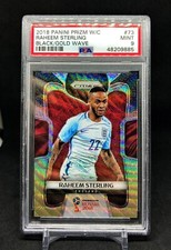 2018 Panini Prizm World Cup RAHEEM STERLING Black/Gold Wave Prizm #73 (PSA 9)