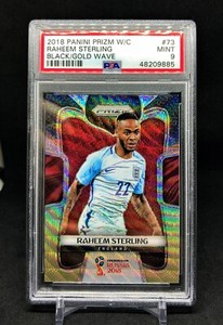 2018 Panini Prizm World Cup RAHEEM STERLING Black/Gold Wave Prizm #73 (PSA 9)