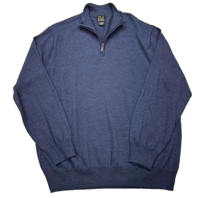 Jos A Bank Signature Collection Merino Wool Zip Sweater XL Blue Pullover Mens - Image 1 of 4