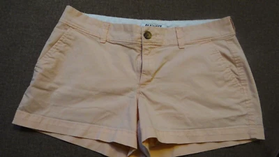 PANTALONES CORTOS PARA MUJER ANTIGUOS DE MEZCLA DE ALGODÓN AZUL MARINO, FRENTE PLANO COLOR MELOCOTÓN -- TALLA 4 Foto 1 de 4