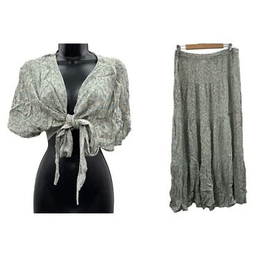 Lulus Sweet and Flirty Sage Green Floral Print Two Piece Crop Top & Skirt XL - Image 1 of 4