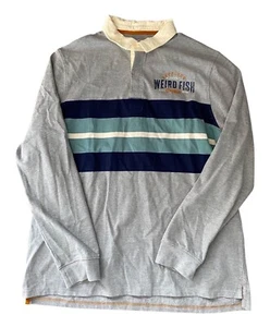 Weird Fish Grey Striped Cotton Long Sleeve Rugby Polo Shirt XL Pullover - Picture 1 of 8