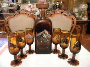 Encantador Raro Antiguo Juego de Gafas de Caballo 6 piezas Vidrio de Color Alemania - Imagen 1 de 10