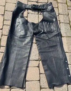 Hudson Genuine Leather Motorcycle Biker Moto BLACK Chaps Pants Size UNISEX XL - Bild 1 von 8