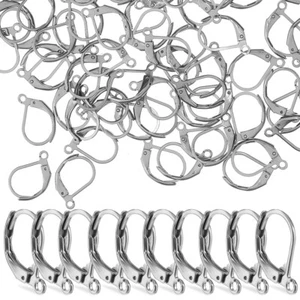 100Pcs Stainless Steel Silver Leverback Earring French Hook for Jewelry - Picture 1 of 11