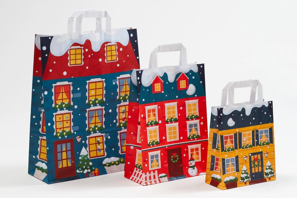 MARKENLOS Papiertragetaschen Haus Winter Papiertüten Tüten Tragetaschen Häuser Weihnachten