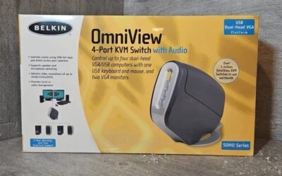 Belkin OmniView 4-Port KVM Switch w/ Audio F1DH104U Soho Series New With Box NIB - Image 1 of 4