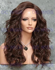 Long Full Curly Lace Front Heat OK Human Hair Blend Wig Brown/Blonde/Auburn EVED - Picture 1 of 7