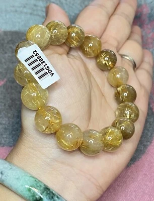 Pulsera de piedras preciosas rutiladas doradas talladas a mano, muñeca 17,8 cm Foto 1 de 4