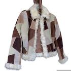 Veste patchwork manteau vintage en cuir daim fourrure garniture taille S Festival Y2K Penny Lane