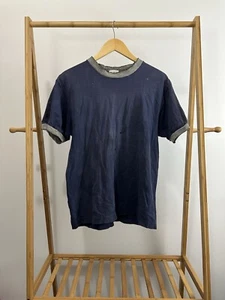 VTG 90s Basic Edition Faded Thrashed Worn Worn WIP Work Ringer T-Shirt Size L - Picture 1 of 5